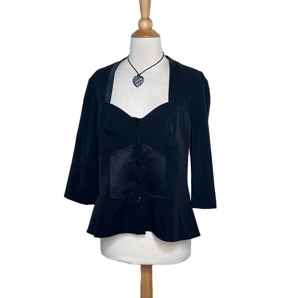Cintas 14 black‎ + black satin sweetheart neck 3/4 sleeve top